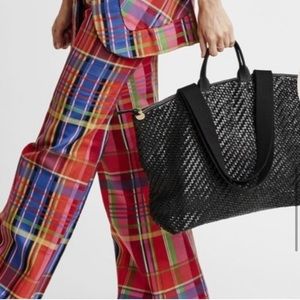 NWOT Clare V. Le Zip sac Tote woven black leather lined in cotton inner pocket